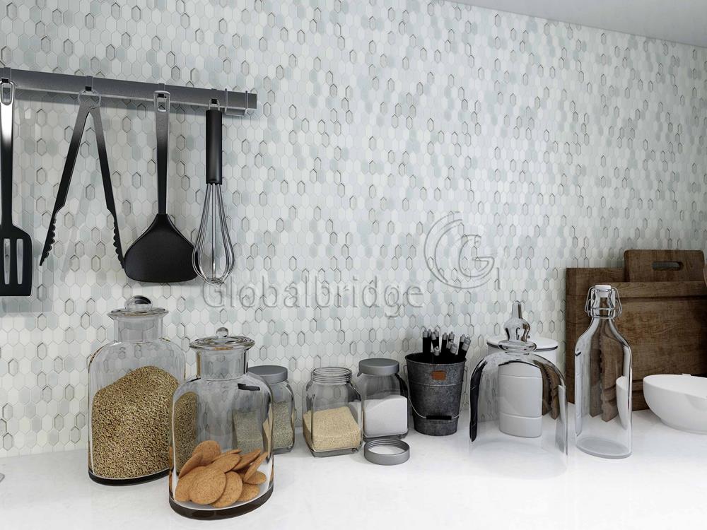 Azulejos de pared de baño de mosaico de vidrio cremoso único