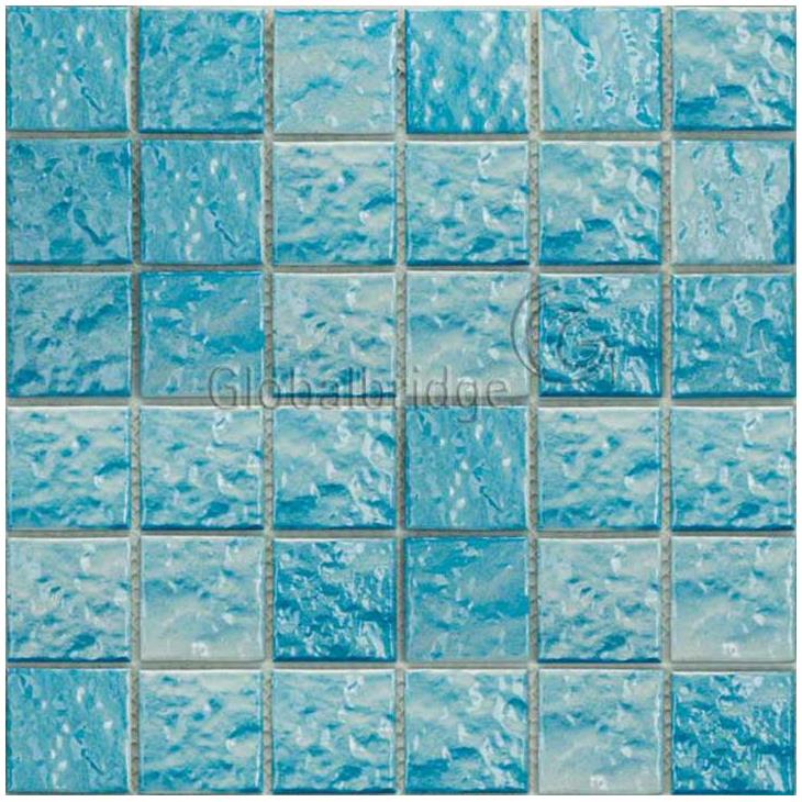 Azulejo de pared de cerámica azul esmaltado ondulado